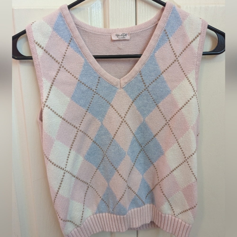 Vintage crop sweater vest argyle